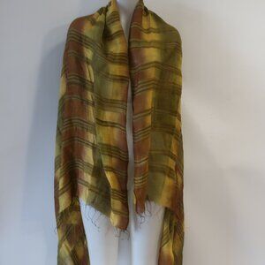 NWT Womens Fleurs Handmade Oversized Brown, Green Silk Scarf